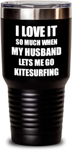 Miniatura 8 de EzGift Funny Kitesurfing Tumbler Gift Idea For Wife I Love It When My Husband Lets Me Sport Lover Joke Insulated Cup With Lid Black 20 Oz