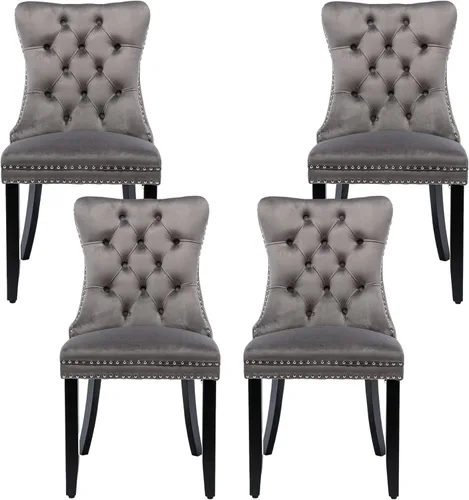 Miniatura 31 de Silla de comedor copetuda moderna de terciopelo para comedor, sillas de comedor tapizadas con remache de clavo, anillo trasero para cocina, comedor