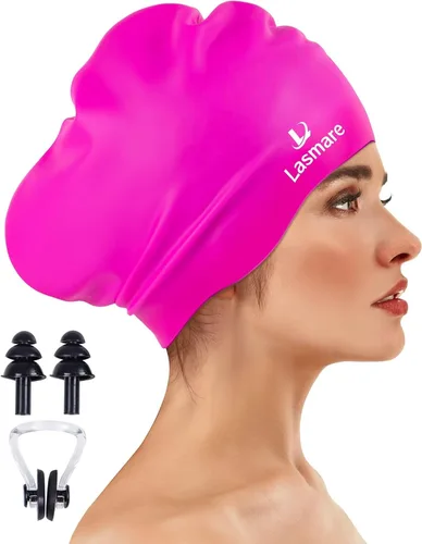 Miniatura 14 de Large Long Hair Swim Cap with Extra Room for Women Men, Silicone Swimming Cap for Long Thick Hair with Ear Plugs Nose Clip Set, Adult Waterproof