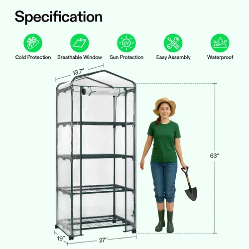 Miniatura 2 de VIVOSUN Mini invernadero de 4 niveles con ruedas, 27 x 19 x 63 pulgadas, reutilizable, portátil, cálido, con cubierta de PVC transparente y estante