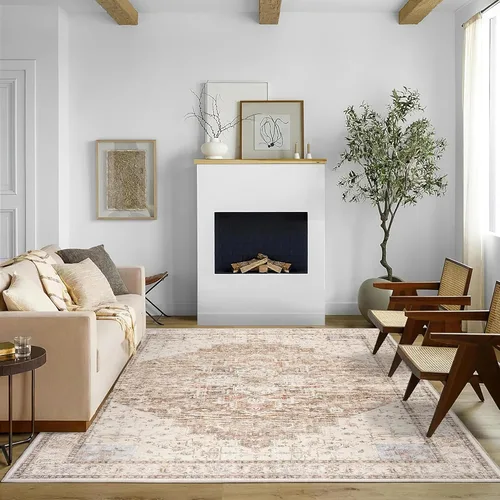 Miniatura 8 de Alfombra de área pequeña de 2x3 pies, antideslizante, neutra, persa lavable estilo casa de campo para entrada, para interiores, color beige tostado