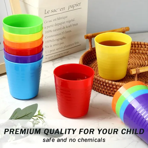 Miniatura 5 de Eccliy 36 vasos para niños a granel, vasos de plástico de 8 onzas, irrompibles, reutilizables, apilables, 6 vasos de colores surtidos para niños