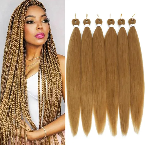 Miniatura 33 de Extensiones de cabello trenzado preestirado colorido, 3 colores, mezcla de cabello trenzado para niñas, 26 pulgadas, 3 paquetes