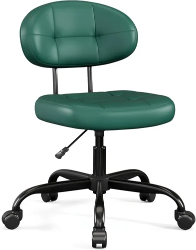 Miniatura 12 de Misolant Silla de tocador con respaldo, pequeña silla de oficina sin brazos con ruedas y soporte lumbar, cómodas sillas de escritorio de piel Blanco