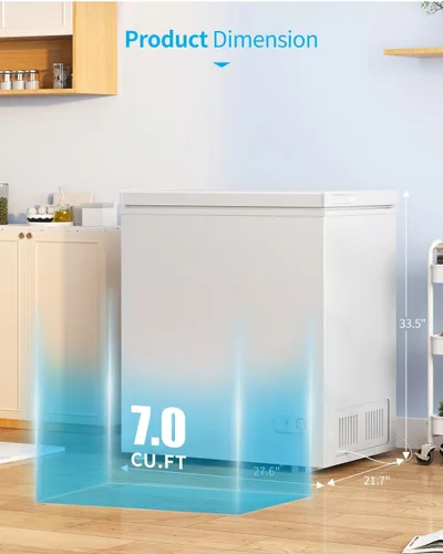 Miniatura 3 de Congelador de cofre de 7.0 pies cúbicos, congelador profundo blanco con cestas extraíbles, congelador compacto de pie con puerta superior abierta