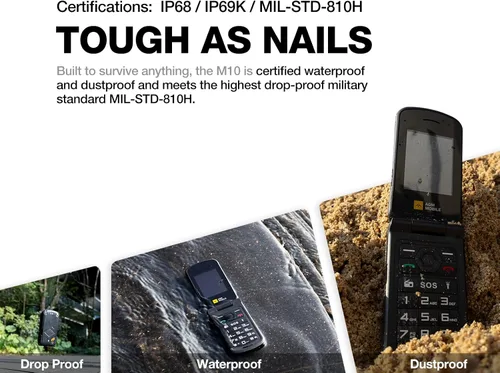 Miniatura 3 de AGM M10 Basic Flip Phone, 4G LTE - Compatible con T-Mobile, Dual SIM, IP68 impermeable/a prueba de caídas, botones y fuente grandes, altavoz de 98