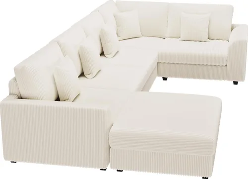 Miniatura 11 de Sofá seccional modular de 146", en forma de U de gran tamaño, sofá cama convertible, asiento profundo cómodo sofá nube con otomana y 5 almohadas