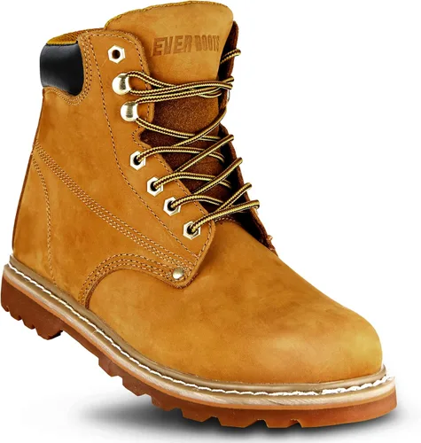 Botas de trabajo para hombre con puntera suave, botas de cuero de 6 pulgadas para construcción, suela de goma, botas de trabajo para hombre, botas