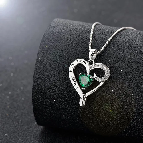 Miniatura 9 de Regalo de cumpleaños para mamá, collar con dije de corazón de plata esterlina 925 con texto en inglés "I Love You Mom