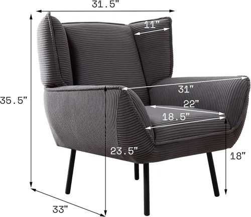 Miniatura 2 de AMERLIFE Silla decorativa, silla tapizada para sala de estar con respaldo alto, sillón de lectura gris para dormitorio, cómoda silla de pana