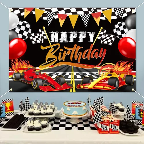 Miniatura 4 de Telón de fondo de cumpleaños de coche de carreras, decoración de fiesta de cumpleaños, suministros de fiesta de carreras, auto de carreras, cartel