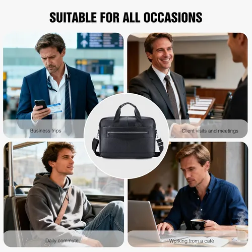 Miniatura 7 de FANDARE Maletín de cuero retro para hombre, bolso de negocios cruzado para computadora portátil
