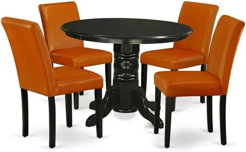 Miniatura 12 de East West Furniture SHAB3-BLK-06 - Juego de mesa de comedor moderno de 3 piezas que contiene una mesa de cocina redonda con pedestal y 2 sillas