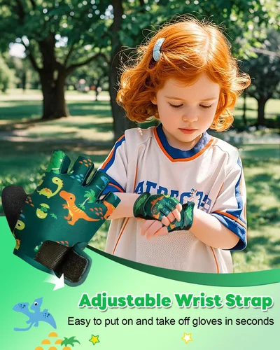 Miniatura 3 de RIGWARL Guantes de bicicleta para niños de 2 a 9 años, guantes sin dedos para niños con cojín protector, guantes de entrenamiento ajustables