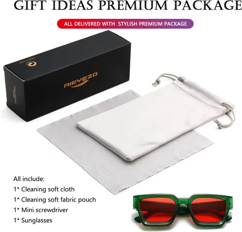 Miniatura 202 de AIEYEZO Gafas de sol cuadradas para mujeres y hombres, gafas de sol cuadradas con montura gruesa, estilo de diseñador simple