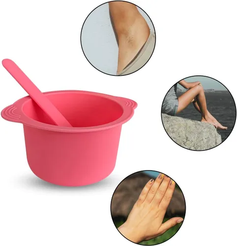 Miniatura 7 de KVZVK Cuenco de Cera de Silicona Antiadherente Recipiente Forro para Depilación con Espátula de Cera (Rosa)