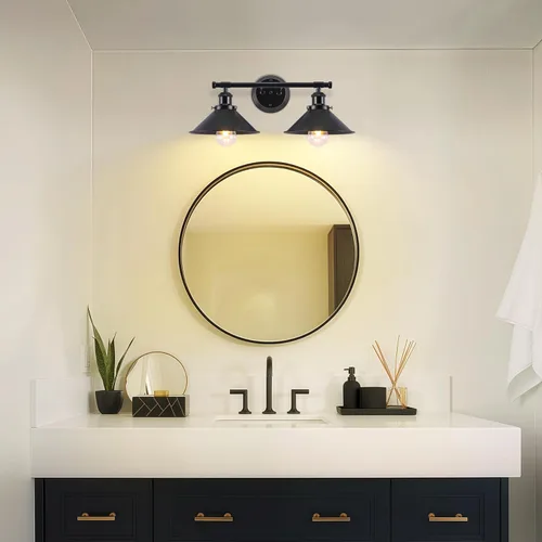 Miniatura 9 de Lámpara de baño negra con 2 luces de color negro mate para tocador de baño, aplique de pared industrial rústico de 20 pulgadas, accesorios