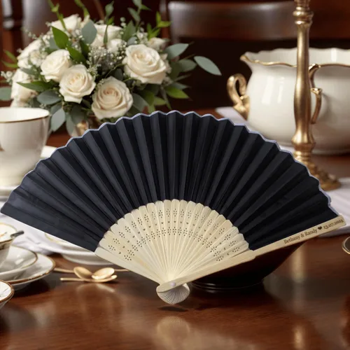Miniatura 6 de 13 abanicos plegables de seda y bambú personalizados, elegantes abanicos de mano de boda negros, recuerdos de fiesta nupcial, recuerdos de eventos