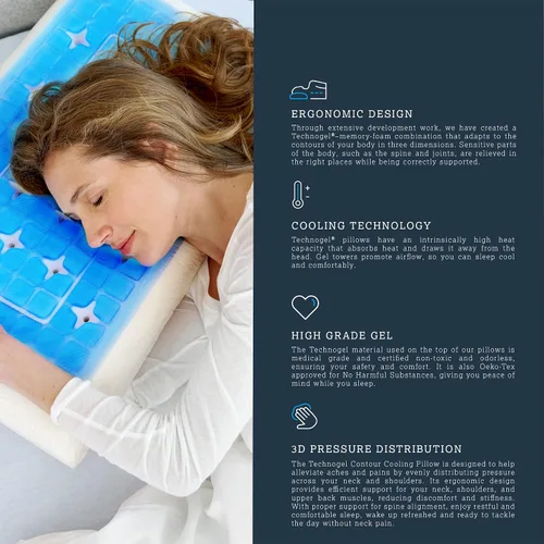 Miniatura 5 de Technogel Anatomic - Almohada de gel refrescante – Cojín ergonómico de gel con ajuste cervical de doble nivel (5.5 y 4.5 pulgadas), núcleo de espuma