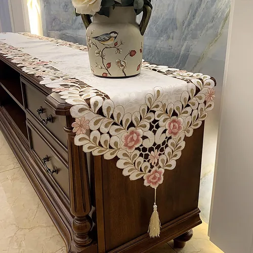 Miniatura 2 de Hsvanyr Pañuelo para tocador y decoración para comedor, 15 x 47 pulgadas, bordado rosa para mesa de flores, centros de mesa, protector de mesita