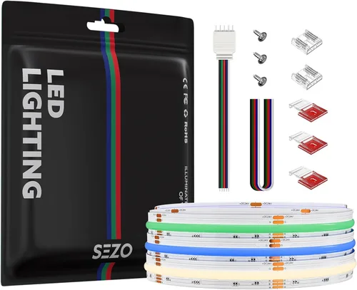 Miniatura 12 de SEZO RGBW COB LED Tira de luces RGB+blanco cálido 3000K 16.4FT/5M DC12V 896LEDs/m 0.472 in ancho FCOB RGBWW Flexible de alta densidad Uniforme Cinta