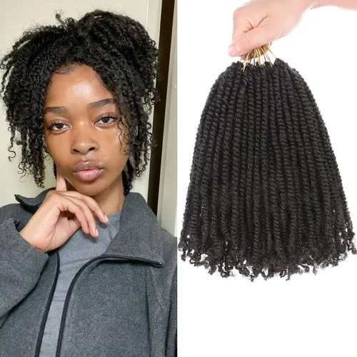 Miniatura 15 de COOKOO 9 paquetes de extensiones de cabello sintético de ganchillo pretrenzado de 6 pulgadas, trenzas mini de pasión preenlazadas, trenzas 1b#