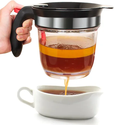 Miniatura 10 de Separador de grasa con liberación inferior, separador de salsa de 4 tazas para cocinar con filtro de aceite, separador de grasa para utensilios