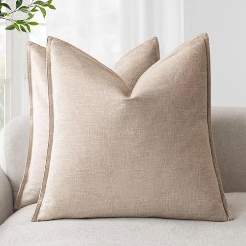 Miniatura 13 de Foindtower Paquete de 2 fundas de almohada decorativas de lino y liso, funda de cojín decorativa suave, estilo bohemio campestre para silla, sofá