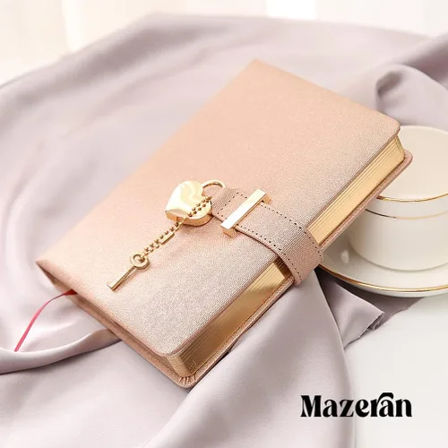 Miniatura 7 de Mazeran Diario de candado, con cierre en forma de corazón, de piel sintética, tapa dura, con borde dorado dorado, diario de viaje, con cierre