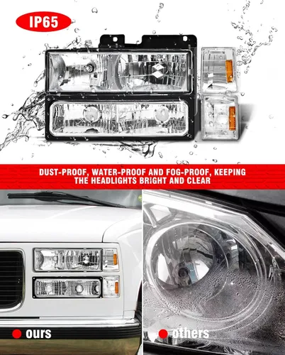 Miniatura 6 de para Sierra 1994-1998 Conjunto de Faros compatible con GMC C10/Sierra/Suburban/Yukon 1994-1998 con Parachoques y Esquina Carcasa Cromada