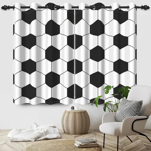 Miniatura 14 de Cortinas opacas de fútbol para dormitorio de niños, con temática deportiva, para sala de fútbol, cortinas de fútbol en blanco y negro