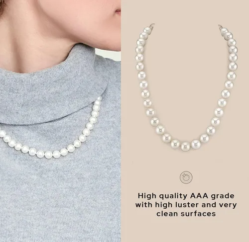 Miniatura 4 de The Pearl Source Collar de perlas reales para mujer con perlas cultivadas redondas de agua dulce blancas de calidad AAA+, hilo de perlas de 18