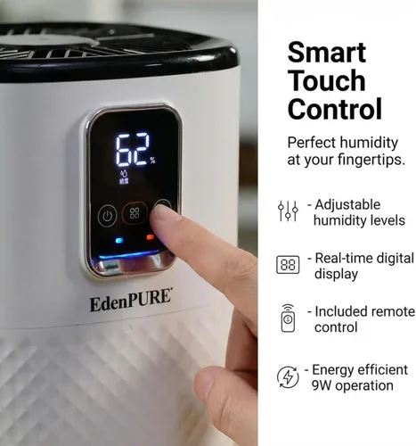 Miniatura 8 de EdenPURE Humidificador sin niebla: humidificación evaporativa silenciosa y sin niebla con tanque de 4.5 L, funcionamiento eficiente de energía