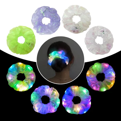 Miniatura 13 de 4 bandas elásticas para el cabello con luz LED, color verde del día de San Patricio, para mujeres y niñas, suministros de fiesta que brillan