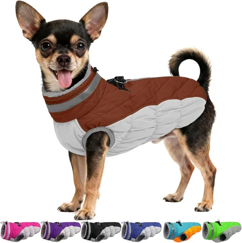 Miniatura 49 de Abrigo de invierno para perro, chaqueta grande para perro, chaqueta impermeable para mascotas con cremallera trasera, abrigo para mascotas con arnés