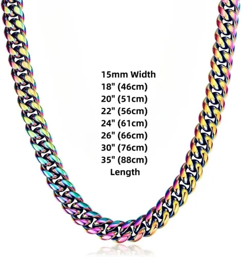 Miniatura 5 de Rowin&Co Mens Chunky Miami Cuban Link Chain - Rainbow Multicolor Stainless Steel Curb Necklace, Nickel-free, Colorful Chains, Hip Hop Jewelry Choker