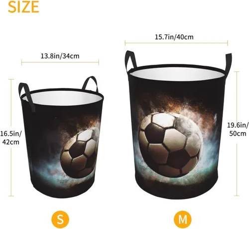 Miniatura 5 de Sport Soccer print Circular Hamper Waterproof Storage Bin Organizer Basket Laundry Hamper With Handles For Clothes Toys Small