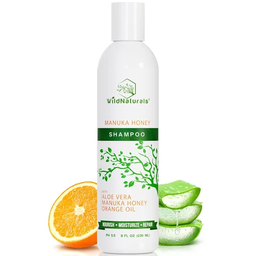 Wild Naturals Champú de miel de Manuka para eczema y psoriasis, hidratante sin sulfatos con aloe vera y aceite de coco, champú hidratante para cuero