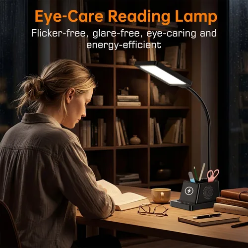 Miniatura 4 de Lámpara de escritorio LED Cozoo para hogar y oficina, lámpara de escritorio brillante de 15W con cargador inalámbrico y soporte para bolígrafos