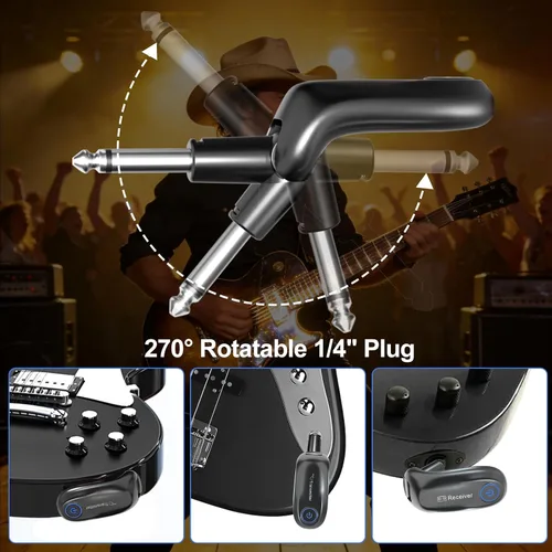 Miniatura 3 de Sistema de guitarra inalámbrica, transmisor y receptor de audio de carga, rango de 100 pies, para práctica de enseñanza de instrumentos, conciertos