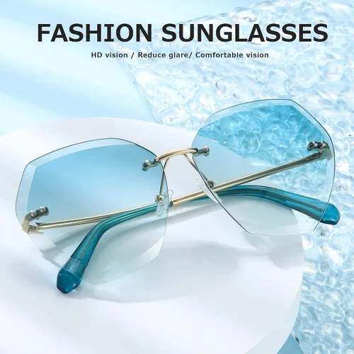 Miniatura 2 de AEVOGUE - Los lentes de sol para mujer sin bordes lentes de corte de diamante de tamaño grande AE0534