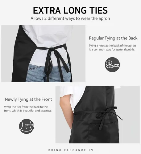 Miniatura 6 de Syntus Paquete de 12 delantales con peto, delantales unisex, ajustables, 100% algodón con 2 bolsillos, delantales de cocina para mujeres y hombres