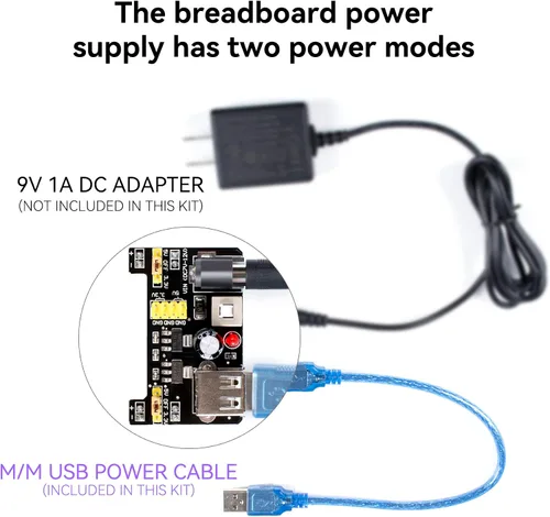 Miniatura 7 de Miuzei Kit de componentes electrónicos con módulo de suministro, cable de puente, placa de 830 puntos de conexión, potenciómetro de precisión