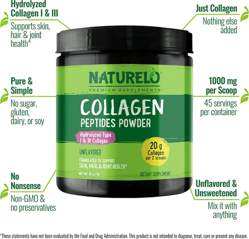 Miniatura 7 de NATURELO Whole Food Beauty Multivitamínico, 60 unidades de péptido de colágeno en polvo, 45 porciones