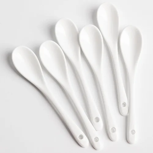 Miniatura 7 de 6 cucharas de café blanco de porcelana, salsa de té espresso y postres cucharas de cerámica