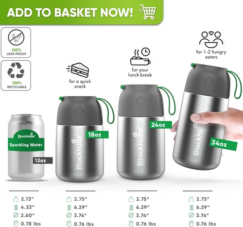 Miniatura 4 de Blockhütte Termo para comida caliente – Lonchera térmica de acero inoxidable al vacío de 34 onzas, termo de sopa a prueba de fugas, tarro de comida