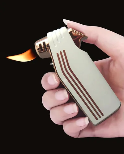 Miniatura 2 de Encendedor multifunción 4 en 1 Encendedores de butano reutilizable en ángulo suave llama encendedor con 3 herramientas de limpieza de tuberías Blanco