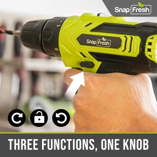Miniatura 8 de SnapFresh Juego de taladro inalámbrico de 20 V, taladro eléctrico de 3/8 pulgadas con 2 velocidades variables, ajuste de par 21+1, LED, 43 brocas
