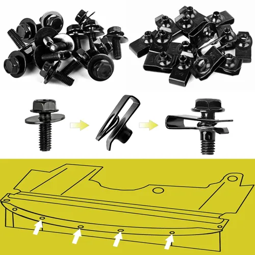 Miniatura 6 de Xislet 45 piezas de estilo universal para motor, bajo cubierta, protección contra salpicaduras, pernos de carrocería para parachoques, guardabarros
