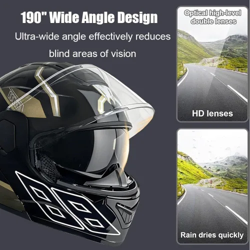 Miniatura 4 de Casco modular de motocicleta Bluetooth aprobado por DOT con visera solar integrada, doble escudo antivaho y sistema de ventilación múltiple